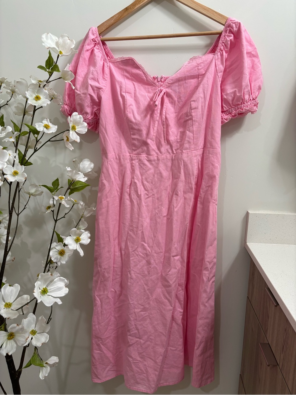 Pink Puff-Sleeve Women’s Dress by Scoop